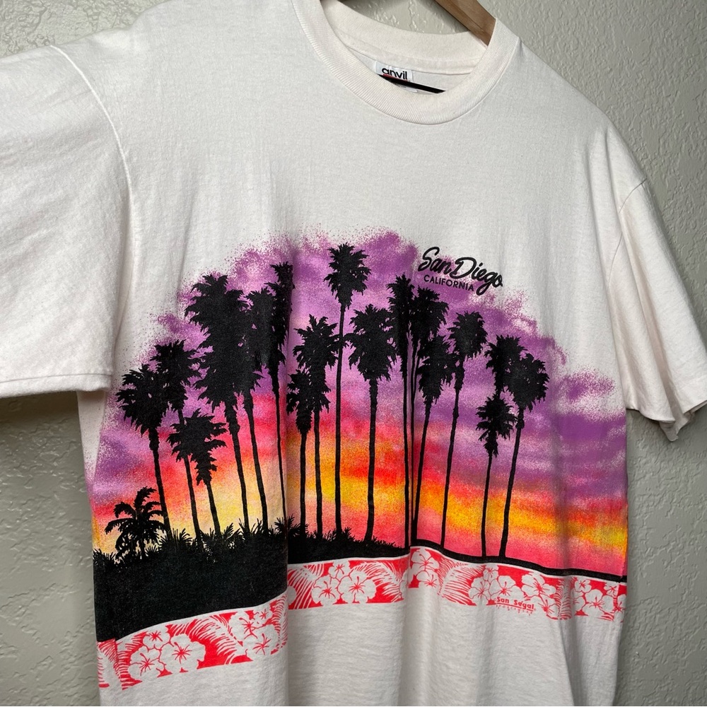 90s Vintage San Diego Cali Sunset Wrap Around T-Shirt 1991 Single Stitch - Picture 4 of 11
